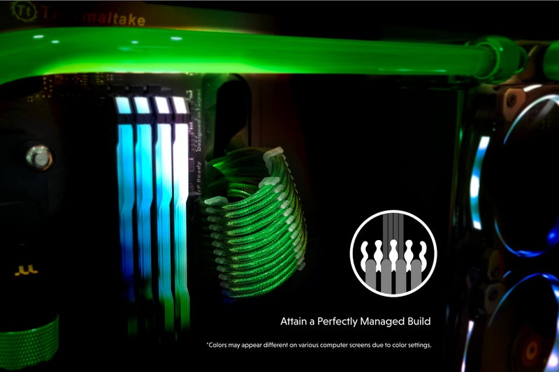 LINKUP - 30cm PSU PC Power Extension Cable Metallic Sleeved Silicone Coated Soft & Flexible to Route Custom Mod GPU & CPU w/Comb Kitâ”ƒ1x 24P (20+4)â”ƒ1x 8P (4+4) CPUâ”ƒ2X 8P (6+2) GPUâ”ƒ300mm - Green - Image 4